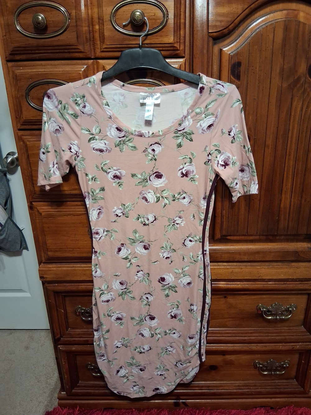 Just Be Dusty Rose Floral Scoop Neck Short Sleeve Dress
